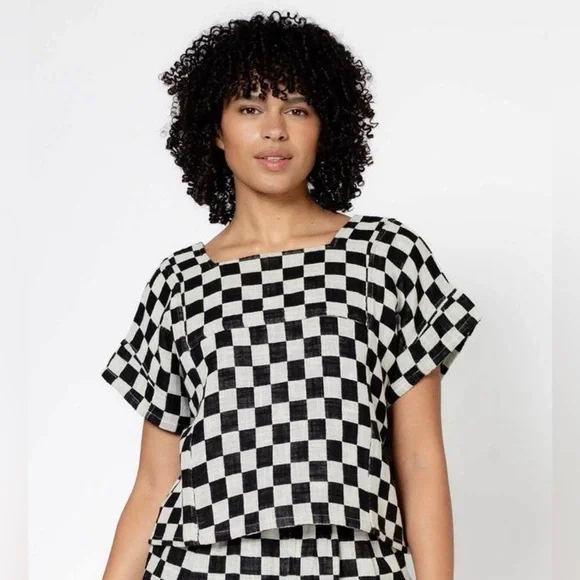 Ace & Jig Prudence Hotwheel Size M Black and White Checkered Blouse - Picture 1 of 4
